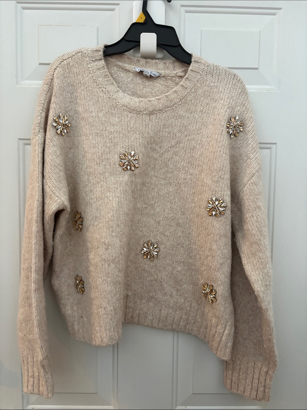 Jeweled Cream Crewneck Sweater - Women's